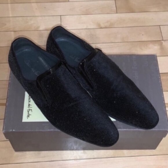 LUCA Del Forte black coarse glitter fabric leather loafers US 7.5 EUR 41 - Picture 3 of 14